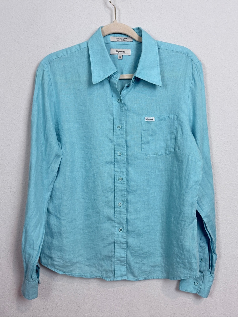 Faconnable Aqua Blue Linen Button-Down Shirt M